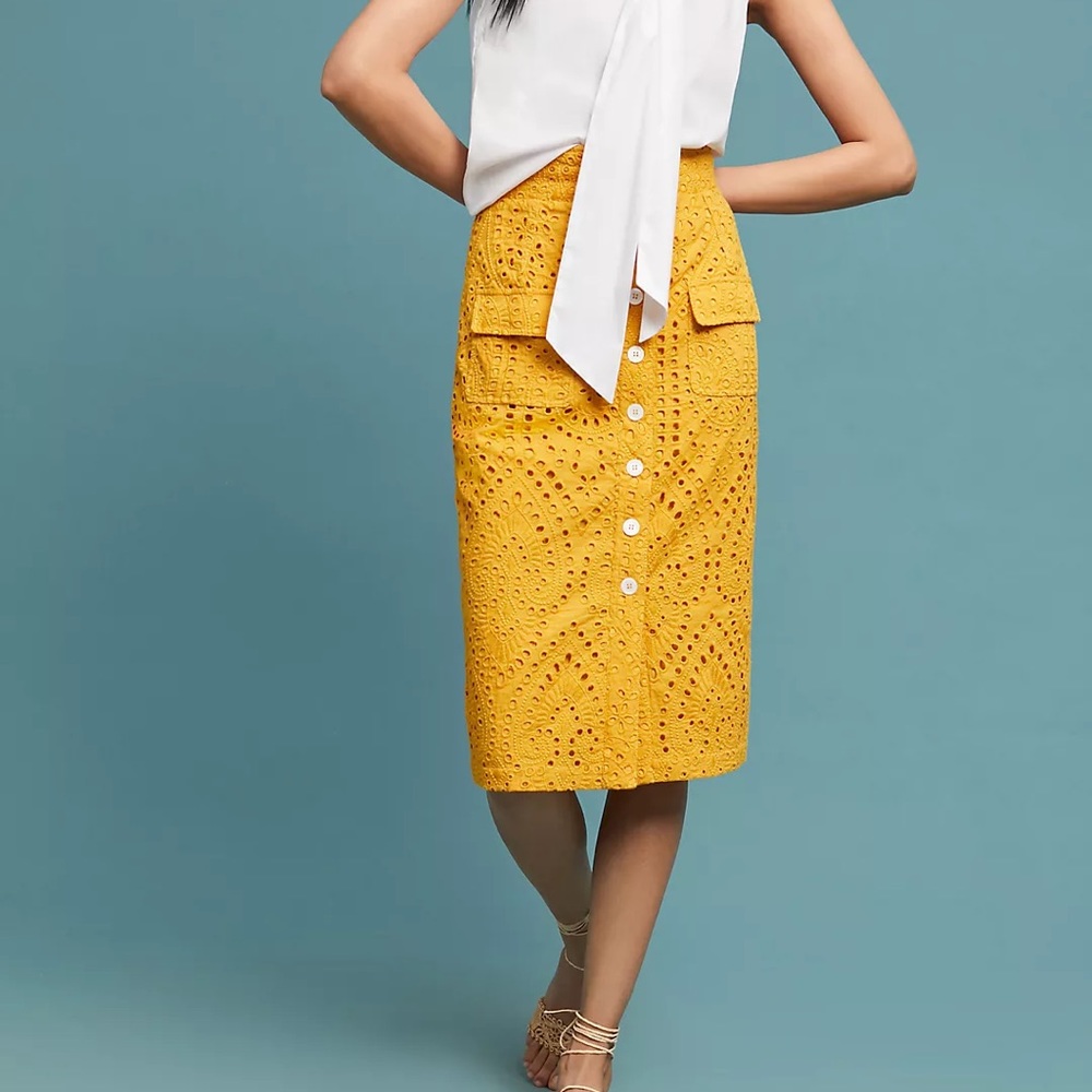 Tracy Reese X Anthropologie Sunshine Eyelet Pencil Skirt - Picture 2 of 9